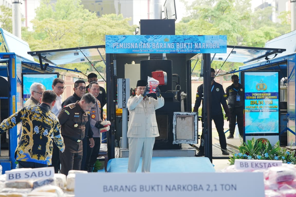 Presiden Prabowo Musnahkan Barang Bukti 214,84 Ton Narkoba Selama Setahun Periode Pemerintahan